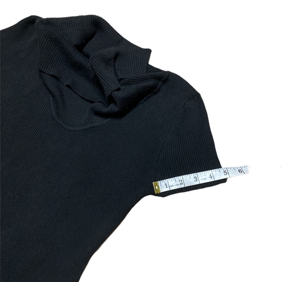 Y2K Say What Cowl Neck Black Ribbed Short Sleeve Sweater Studded Size P L - Picture 7 of 12